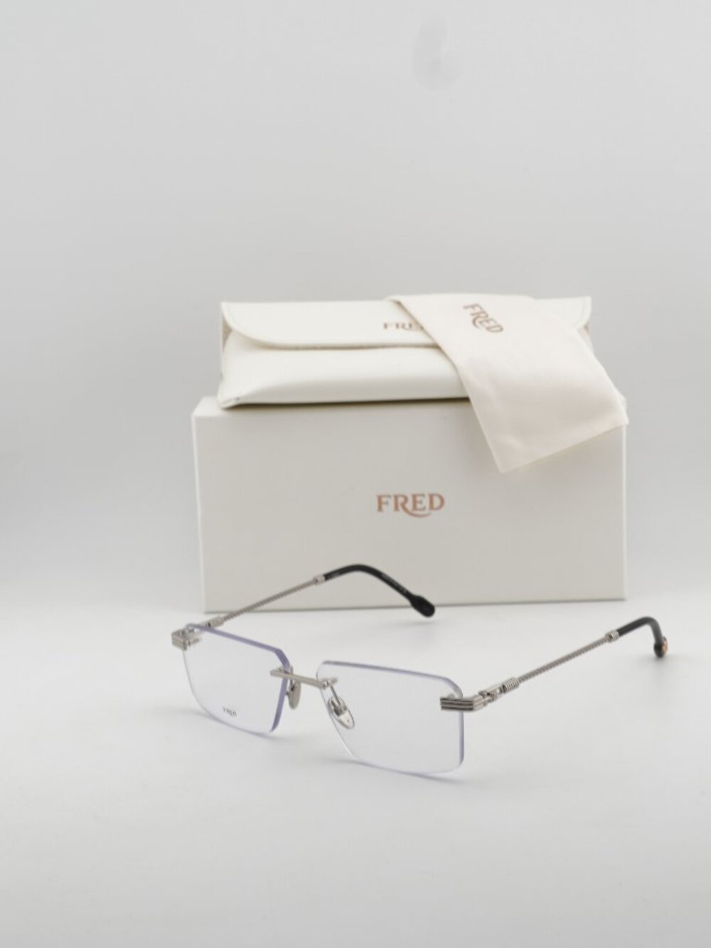 Fred FG50032F 016 Rimless Rectangle 58mm Eyeglasses - Palladium
